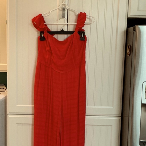 NWOT Red Jumpsuit, lightweight “gauzy” off shoulder straps. - Picture 1 of 11